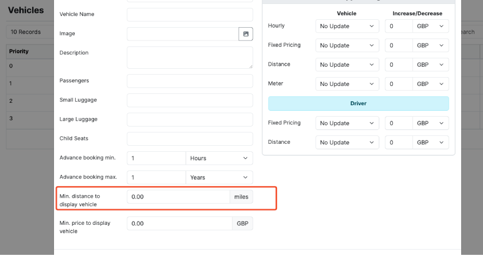 Cabcher new features: vehicle display based on minimum distance