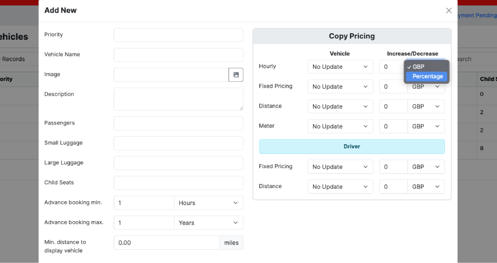 Copy pricing with percentage - Cabcher new features for smarter adjustments